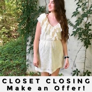 Olsenboye cream lace ruffle v neck dress